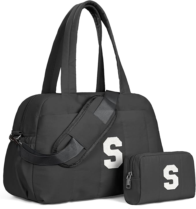 Women Duffle Bag with Initial, Gifts for Women Unique-Personal Item Travel Bags，Gym Bag with Wet Pocket，Lightweight Travel Bags Personalized Tote with Makeup Pouch