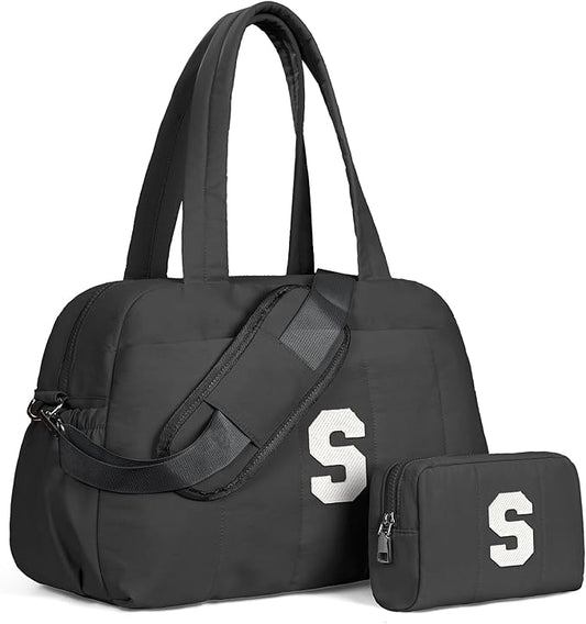 Women Duffle Bag with Initial, Gifts for Women Unique-Personal Item Travel Bags，Gym Bag with Wet Pocket，Lightweight Travel Bags Personalized Tote with Makeup Pouch