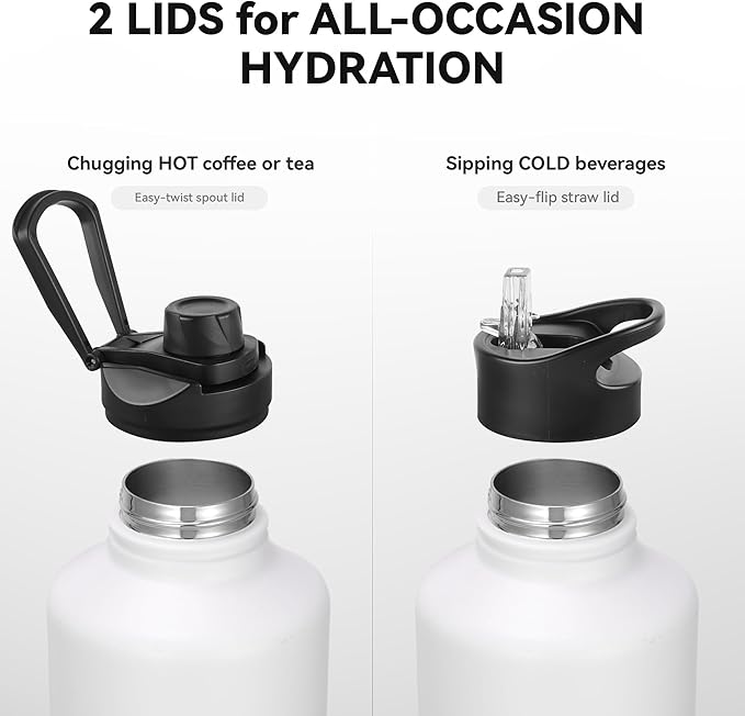 64 oz Insulated Water Bottle with Straw & Spout Lids, Stainless Steel Metal Half Gallon Water Jug with Paracord Handle, Double Wall Vacuum, Leakproof, Keep Drinks Cold & Hot, Ruby Purple Gradient