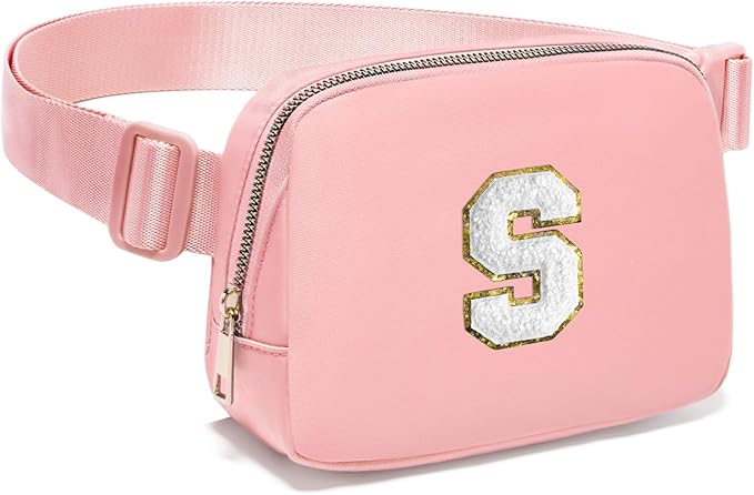 Gitus Birthday Gifts for 8 9 10 11 12 13 Year Old Girls Personalized Fanny Pack Crossbody Bags with Initial Letter Patch Belt Bag for Teen Girls Cute Trendy Stuff Travel Essentials (LightPink-S)