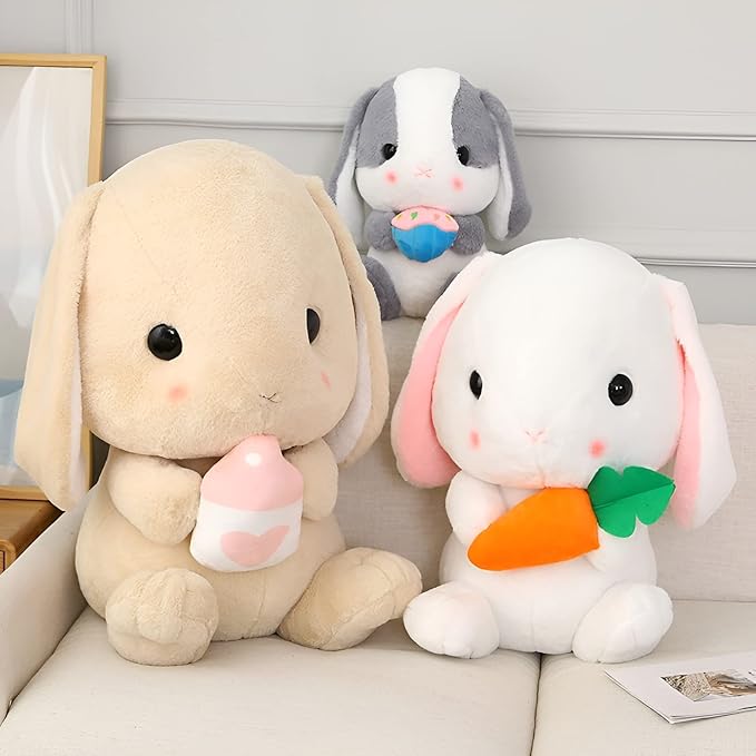 HOUPU Soft Toy - Sitting Lop Eared Rabbit, Easter White Rabbit Stuffed Bunny Animal with Carrot Soft Lovely Realistic Long-Eared Standing Pink Plush Toys (Brown-Milk Bottle,29.5in/75cm)