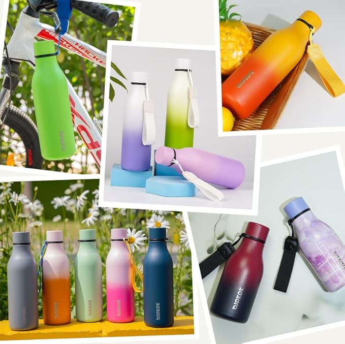 BJPKPK Insulated Water Bottles, 12oz Stainless Steel Metal Water Bottle with Strap, BPA Free Leak Proof Thermos, Mugs, Flasks, Reusable Water Bottle for Sports & Travel, Forest Green