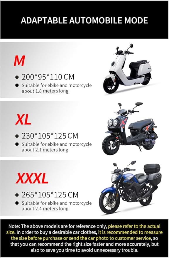 Motorcycle Cover Waterproof Outdoor, 420D Heavy Duty, M 71in, All Season Protection, Windproof Clasps, Storage Bag, Night Reflective Design, Fits Motorcycles, 1-2 Bikes Ebikes