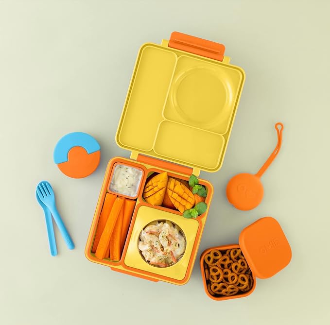 OmieBox Silicone Leakproof Snack Containers To Go, Food Storage Containers with Lid, School Lunch Bento Container - BPA Free, Airtight, Dishwasher and Freezer Safe, Oven Safe - 9.4 ounces (Orange)
