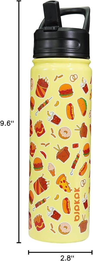 BJPKPK Insulated Water Bottle with Straw Lid, 22 oz Stainless Steel Metal Water Bottles, Reusable Leak Proof BPA Free Water Bottles, Cups, Thermo, Yummy