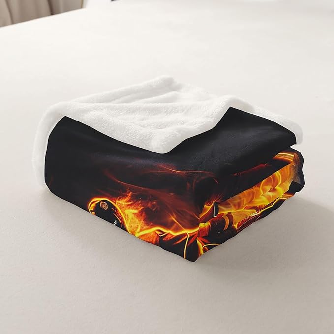 Ice Hockey Fleece Throw Blanket Fire Hockey Player Sherpa for Kids Girls Teens Boys Sports Event Plush Winter Sports Hobby Fuzzy for Sofa Bed Couch Decor 50x60 Inch