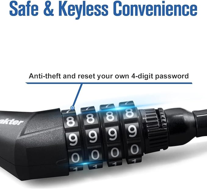 NDakte Bike Lock, Extra Long Straight Cable Lock(6ft to 27ft) with Resettable Combination, Unique Male Narrow Designed to Especially Suitable for Kayak, Scooter and Paddle Boards Canoe Jet Ski