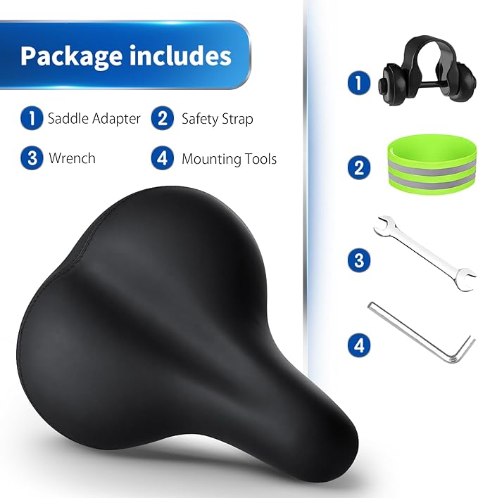 Xmifer Oversized Bike Seat, Comfortable Bike Seat - Universal Replacement Bicycle Saddle - Waterproof Leather Bicycle Seat with Extra Padded Memory Foam - Bicycle Seat for Men/Women