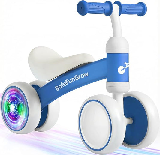 Colorful Lighting Baby Balance Bike Toys for 1 Year Old Boys Gifts, Balance Bike 1 Year Old No Pedal, 12-24 Months Toddler Ride on Toys with 4 Silent Wheels & Soft Seat, 1st Birthday Gifts, Blue