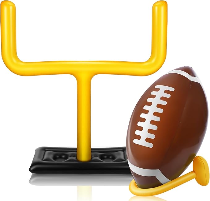 Leyndo 2 Pieces Inflatable Jumbo Football Set Include 36.6" Blow Up Football and 54.3" Inflatable Goal Post for Game Sport Party Decoration, Outdoor Sport Toy for Practice and Fun
