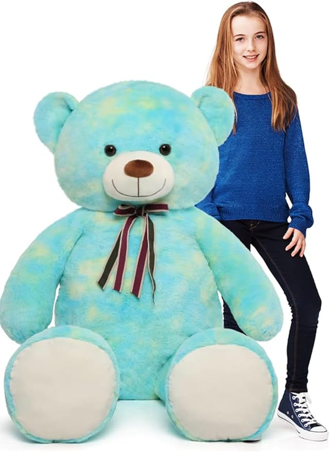 Tezituor 52in Giant Teddy Bear,Big Stuffed Animal Plush,Rainbow Green Soft Gifts for Valentine, Christmas, Birthday,Life Size Plush Toys for Grils Boys Girlfriend,Blue Green
