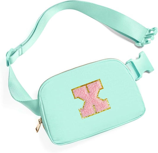 Gitus Belt Bag Fanny Pack Crossbody Bags with Initial Letter Patch Cute Stuff Birthday Gifts for Teenager Girls Trendy Preppy Stuff for Teen Girls Cool Stuff for Teens (Mint Green-X)