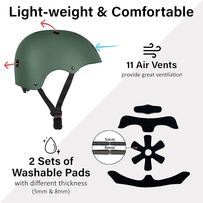 Skateboard Bike Helmet, Lightweight Adjustable, Multi-Sport for Bicycle Skate Scooter, 3 Sizes for Adult Youth & Kids