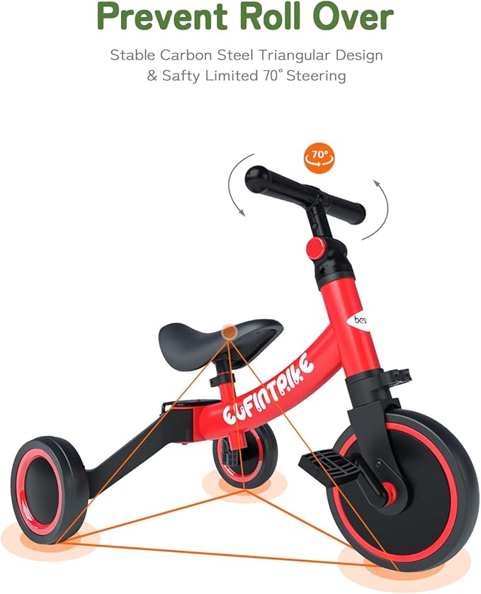 besrey 5 in 1 Toddler Bike for 1 Year to 4 Years Old Kids, Toddler Tricycle Kids Trikes Tricycle, Toys for Boy & Girl, Balance Training, Removable Pedals
