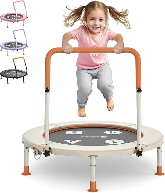 BCAN 36'' Toddler Trampoline, ASTM Certified-Foldable Mini Trampolines for Kids Ages 1-6, Adjustable Handle, Safety Pad & Foldable Legs, Baby Trampoline Indoor/Garden, Gift for Boy and Girl
