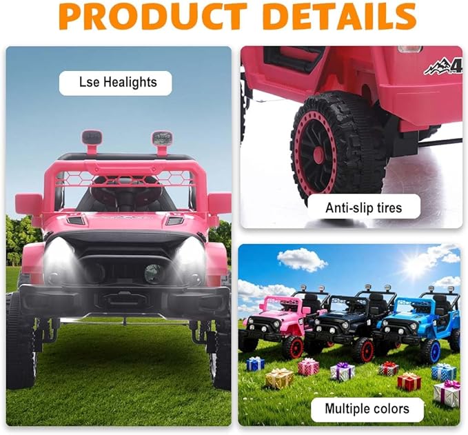 12V Kids Car, 4x4 Electric Car for Kids with Remote Control, LED Headlights & Music, Ride-On Truck Toy Gift for Boys Girls 3-8 Years (Pink)