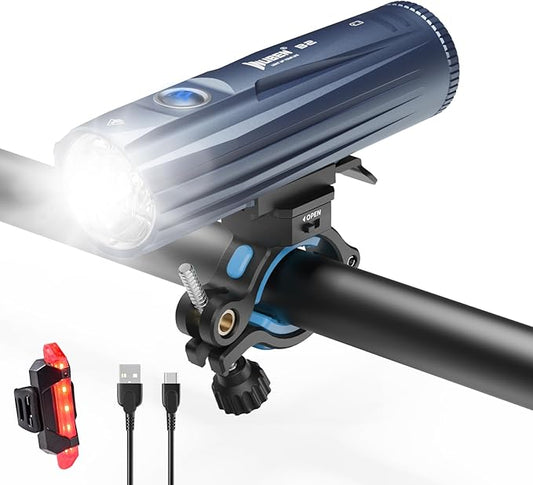 WUBEN B2 Rechargeable Bike Light with Taillight, 1300 High Lumen LED Bike Flash Lights Type-C Rechargeable, Bike Headlight with 6 Modes & IP68 Waterproof for Outdoor, Night Riding(high Endurance)