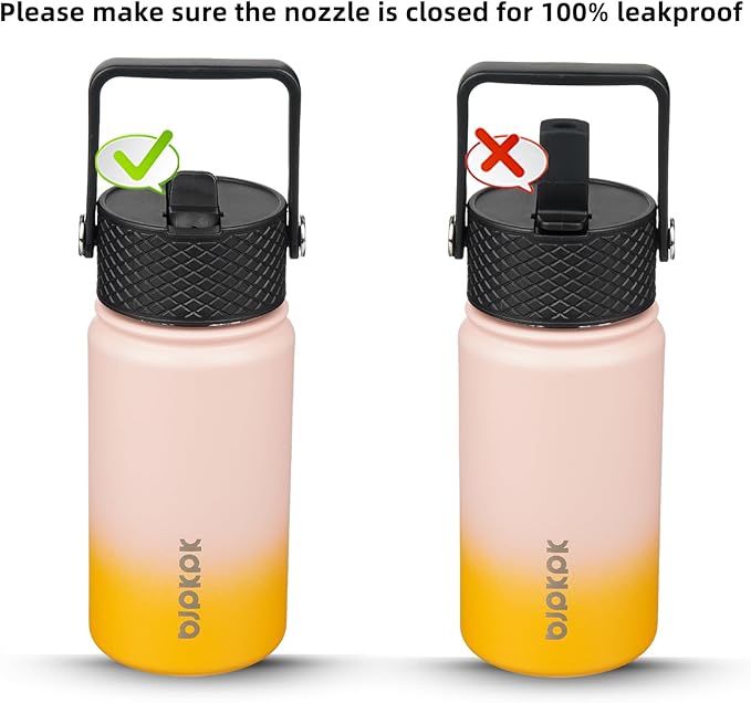 BJPKPK Water Bottle with Straw Lid, 15 oz Insulated Water Bottle, Stainless Steel Metal Water Bottles, Reusable Leak Proof BPA Free Thermo, Flask, Cups,Macaron-Orange