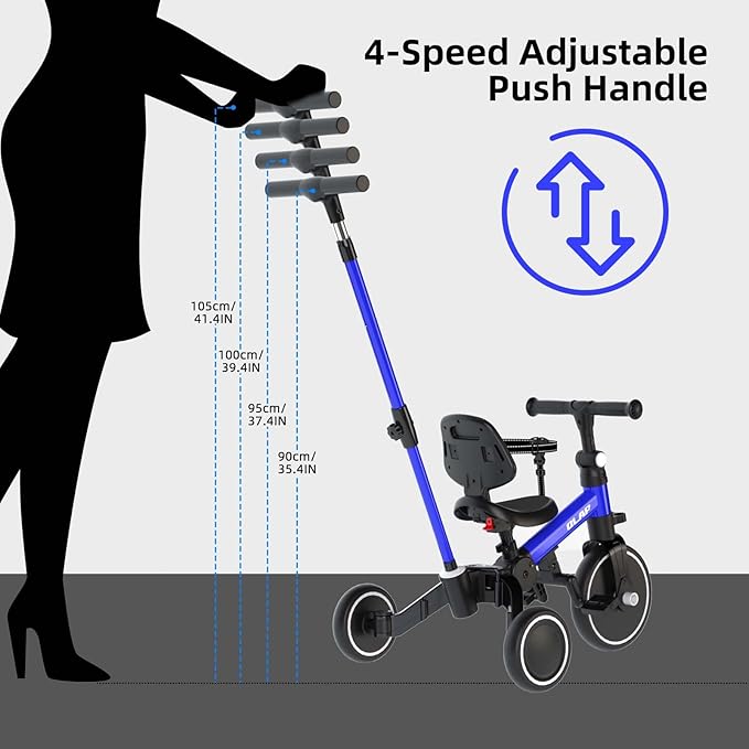 Glaf Tricycle for Toddlers 1-3 Toddler Bike Tricycles with Push Handle 2-4 Years Baby Bike Boys and Girls Balance Bike Birthday Toys with Removable Pedals Adjustable Seat Height and Backrest (Blue)