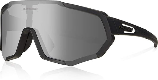 Queshark Cycling Glasses, Sports Sunglasses for Men Women, 1 Polarized 2 HD Lens, Polarized Sunglasses for Cycling Running