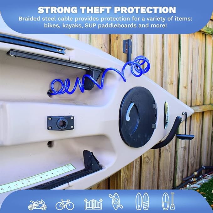 Weatherproof Coiled Security Cable Lock (5ft to 25ft Lengths) with Resettable Combination, Anti-Theft Protection for Kayaks, Bikes, Paddleboards, Scooter, Equipment, Bicycles and More 10ft