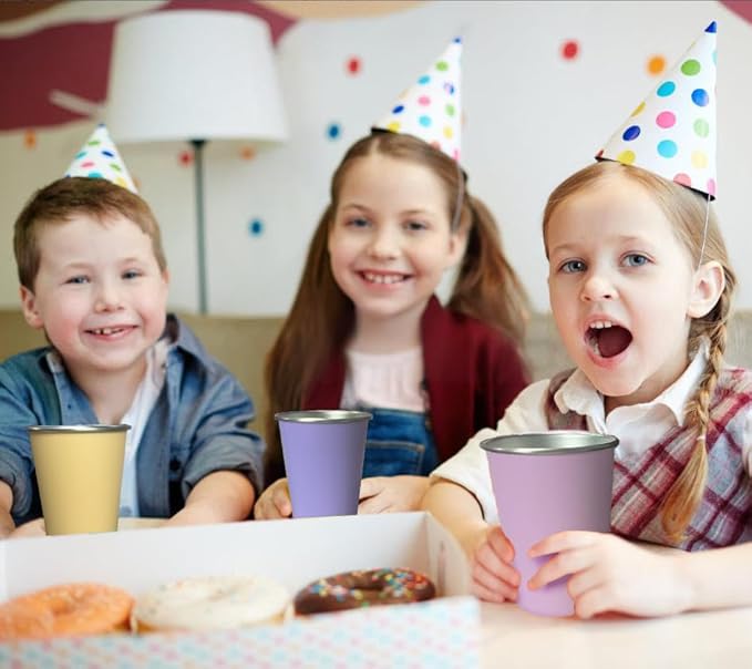 LOZACHE Stainless Steel Cups for Kids, 4 Pack 12oz Metal Cups Pint Tumbler Premium Camping Drinking Glasses Stackable Pint Tumblers for Boys Girls Children Adults, BPA Free, Unbreakable