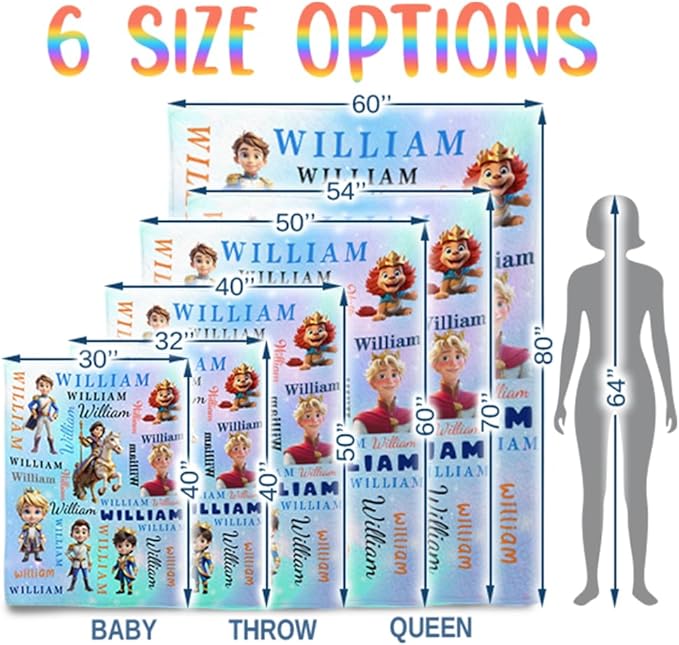 Custom Blanket with Name Personalized Prince Blanket Soft Flannel Throw Blanket for Toddler Kids Boys Birthday Baby Shower