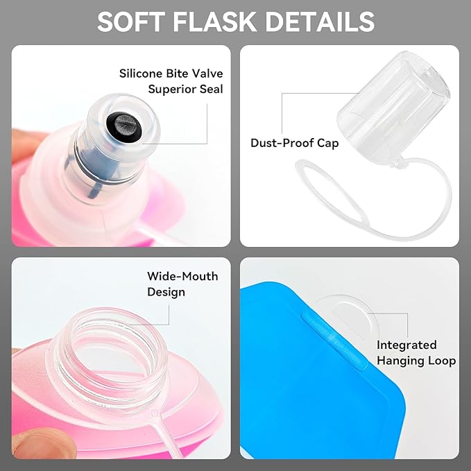 500ml Soft Flask Soft Water Bottle for Running, Hiking, Travelling, Cycling and Climbing - Gradient Pink