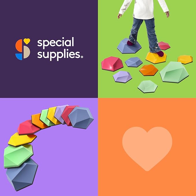 Special Supplies Diamond Shaped Stepping Stones for Kids Indoor and Outdoor Balance Blocks Promote Coordination, Balance, Strength Child Safe Rubber, Non-Slip Edging (Multi-Color, 10)