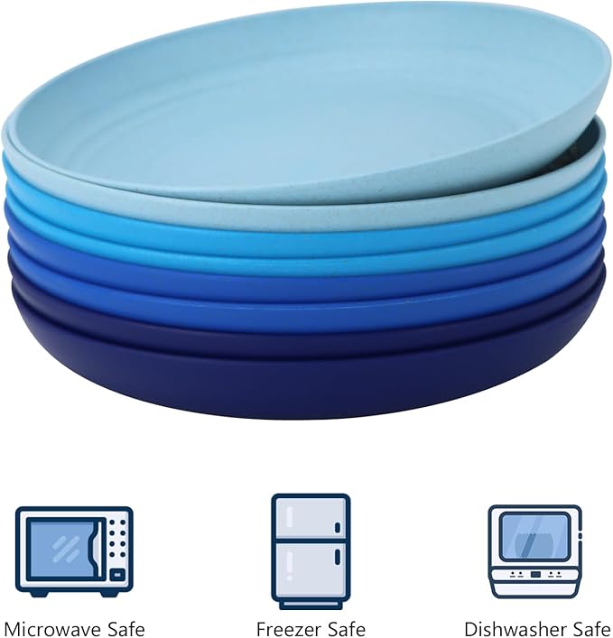 Homienly Dessert Plates Set of 8-8 inch Plate Set Wheat Straw Plates for Kitchen Unbreakable Plate for Dessert, Appetizer,Pancakes, Microwave & Dishwasher Safe Kitchen Essentials(Blue Series)