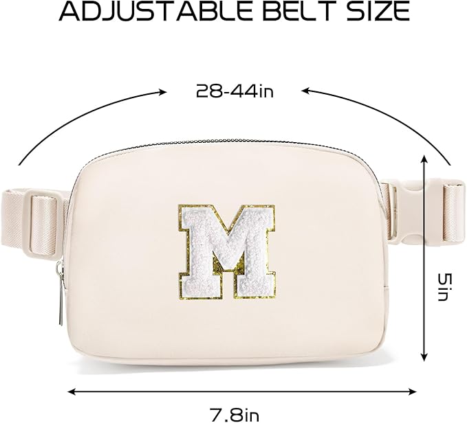 Gitus Birthday Gifts for 8 9 10 11 12 13 Year Old Girls Personalized Fanny Pack Crossbody Bags with Initial Letter Patch Belt Bag for Teen Girls Cute Trendy Stuff Travel Essentials (Ivory-M)