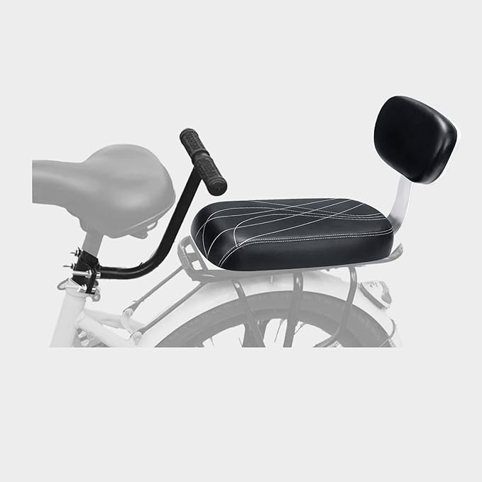 Bicycle Rear Seat with Back,Pu Leather Soft Cushion Bicycle Passenger Seat,Rear Bike Seat Kids Including Cushion and Backrest, Armrest, Footrests (Black)