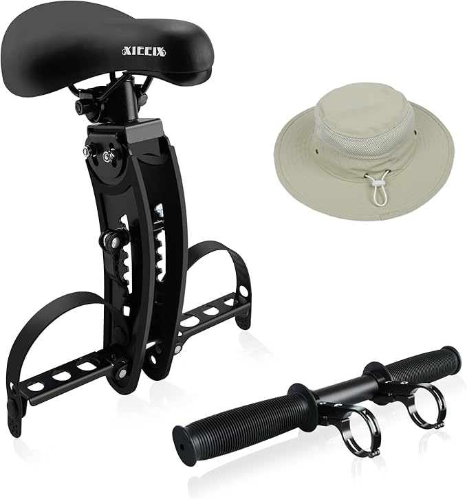 Kids Bike Seat with Handlebar Attachment, Detachable Front Mounted Child Bicycle Seats with Foot Pedals for Children 2~5 Years, Compatible with All Adult Mountain Bikes (Handle+Seat)