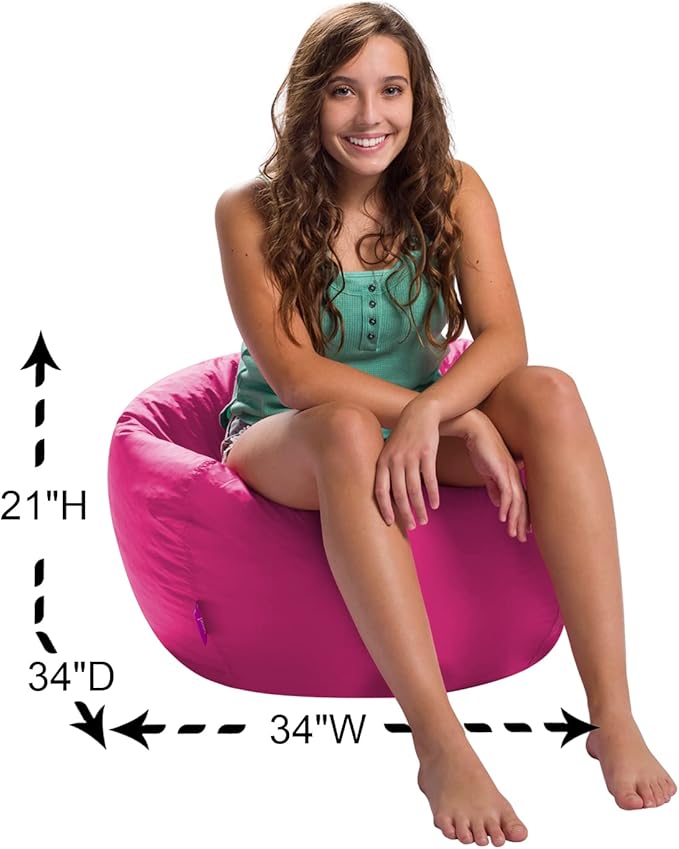 Posh Creations Structured Comfy Seat for Playrooms and Bedrooms, Large Bean Bag Chair, 100in Round Classic Bean Bag, Pink
