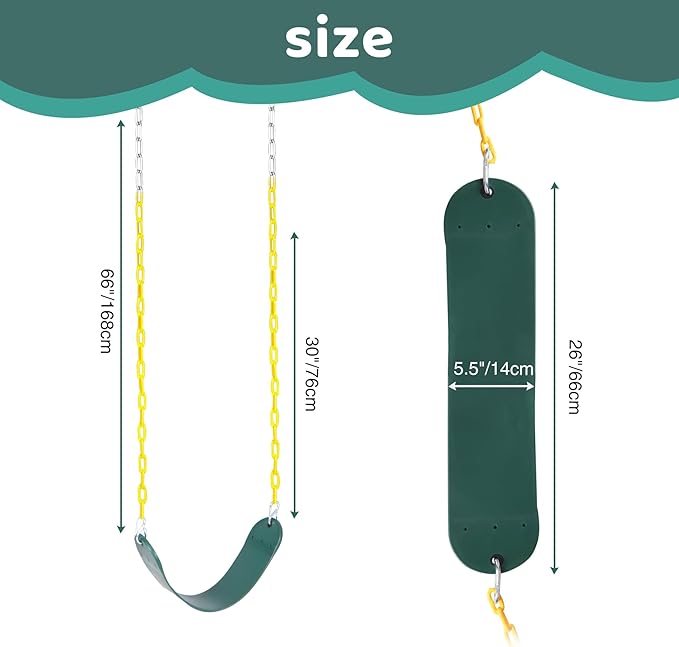 RedSwing Kids Belt Swing 2 PCS, EVA Swings Seat with Heavy Duty Metal Chains, Playground Swing Set Accessories, Safe and Durable, for Outdoor Backyard and Playground Play