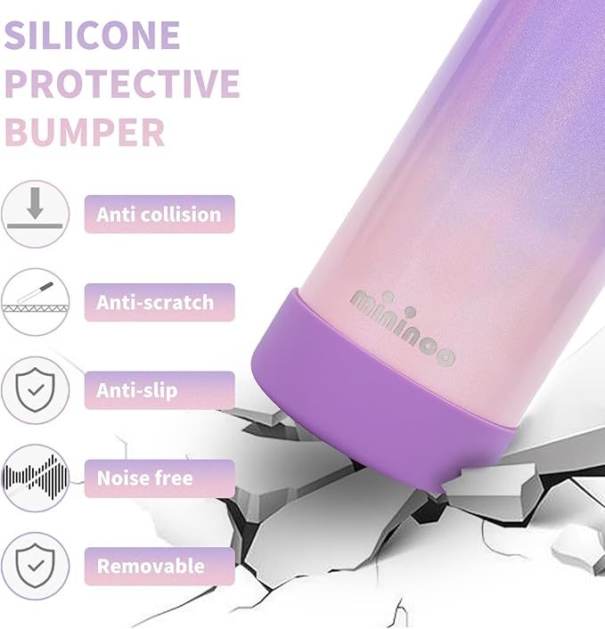 Mininoo Kids Water Bottle for School - 16 oz Stainless Steel Insulated Water Bottle with Ceramic-Lined, Leakproof Straw Lid & Beaded Handle for Girls & Boys