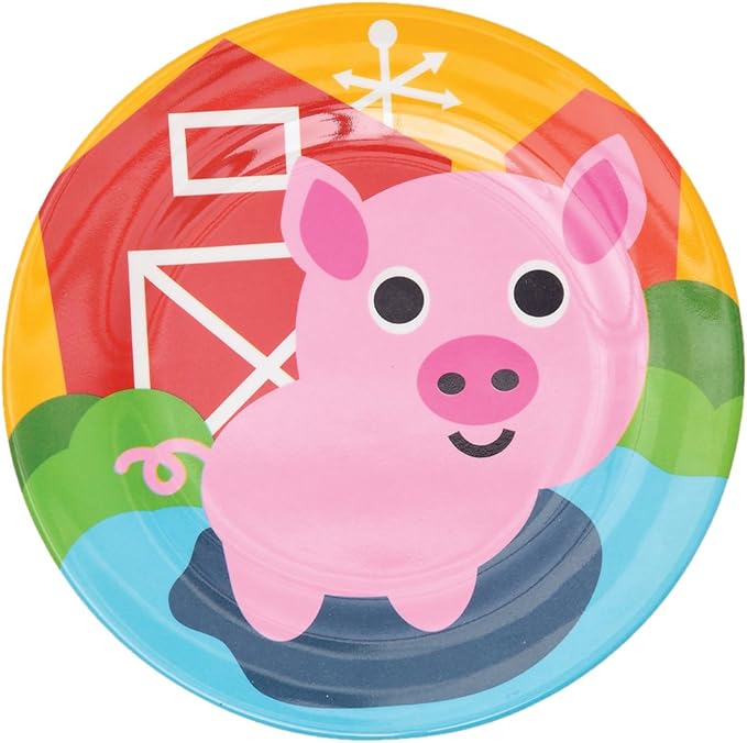 French Bull 4pc Kids Feeding Melamine Tableware Flatware BPA Free Dishwasher Safe, Durable, 4 Count (Pack of 1) Plate Set (Farm)