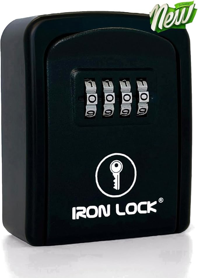 Iron Lock® Wall Mount Key Lock Box with 4-Digit Combination, Resettable Code, A B Switch, and 5-Key Capacity - Indoor/Outdoor Waterproof Lockbox for House Keys and Spare Keys (Small, Black)