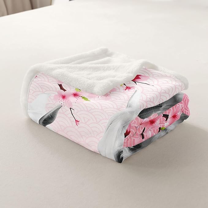 Horse Fleece Throw Blanket for Girls Boys Teens 3D Animal Theme Sherpa Blanket Kids Cherry Blossoms Plush Blanket Cute Pink Floral Room Decor Horse Lover Farmhouse Style Fuzzy Blanket Twin 60x80 Inch