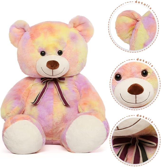 Tezituor 40in Giant Teddy Bear Stuffed Animal,Big Bear Plush Toys,Rainbow Yellow Soft Bear Plushies,Weighted Stuffed Animals Gifts for Baby Shower, Valentine, Christmas, Birthday, Party Decoration