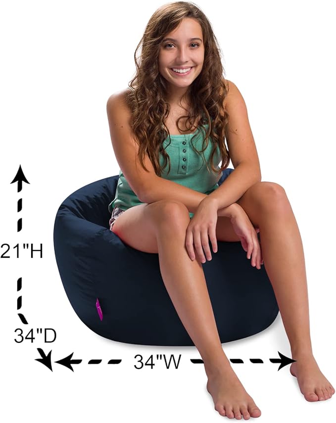 Posh Creations Structured Comfy Bean Bag Chair for Gaming, Reading, and Watching TV, 100in Round Classic Bean Bag, Microsuede - Navy, Microsuede - Navy Blue