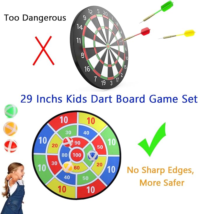 29" Kids Dart Board Game Set, Large Dart Board Toys with 24 Sticky Balls, Sticky Dart Board Indoor Outdoor Sport Fun Party Game Toys for Kids Boys Girls Ages 3 4 5 6 7 8 9 10
