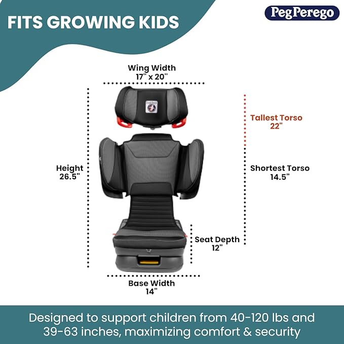 Peg Perego Viaggio Flex 120 Booster, 4D Total Adjust for Safety & Comfort, No Armrests, Compact Fold for Travel, 40-120 lbs, Made in Italy, Astral (Beige)