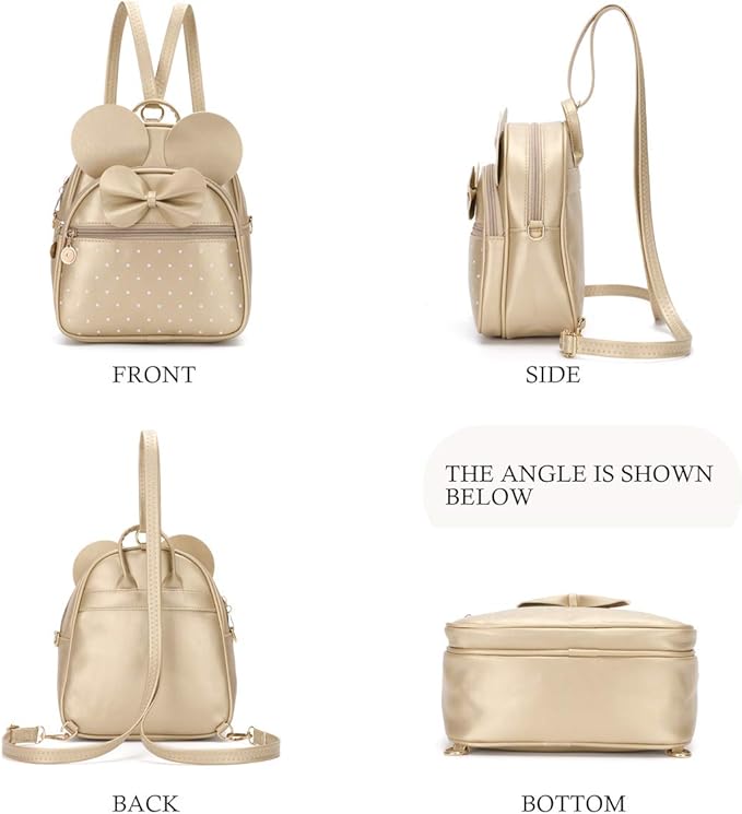 KL928 Girls Mini Backpack Bowknot Polka Dot Cute Small Daypacks Convertible Shoulder Bag Purse for Women