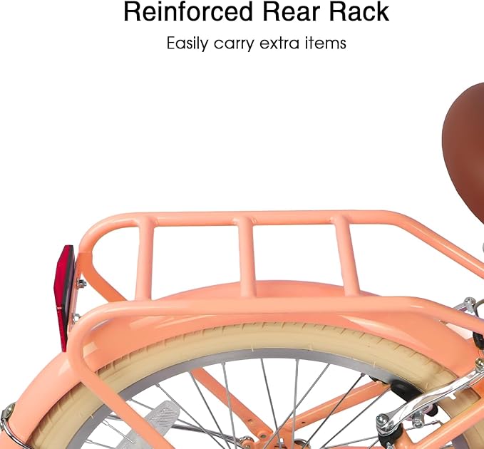 Glerc 20 24 26 Inch Beach Cruiser Bike, 6-Speed Hybrid City Bicycle for Girls Youth and Over 6 Years Old, Missy Bike with Wicker Basket & Lightweight, Multiple Colors