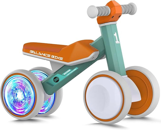 Baby Balance Bike for 1 Year Old Boys and Girls – Toddler First Bike with Colorful Lighting, 4 Wheels Safe Indoor Ride On Toy for 12-24 Months, First Birthday Gift