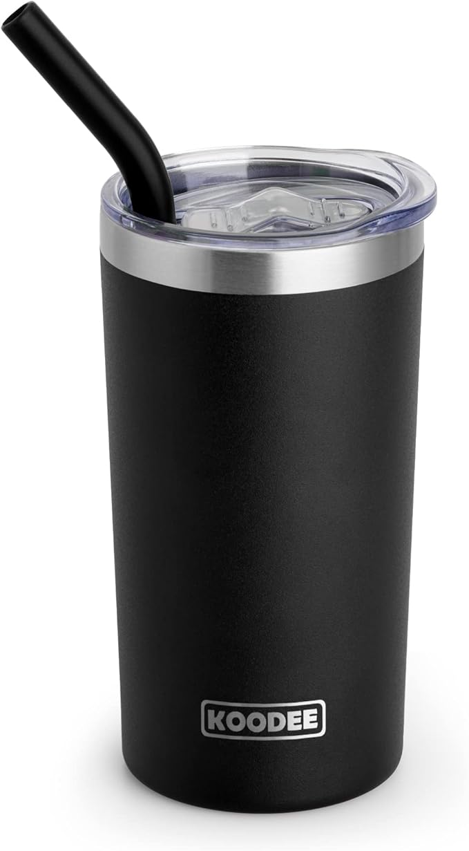 koodee Tumbler with Lid and Straw-12 oz Insulated Coffee Tumbler Cup Stainless Steel Double Wall Skinny Tumbler with Lid and Straw (Black)