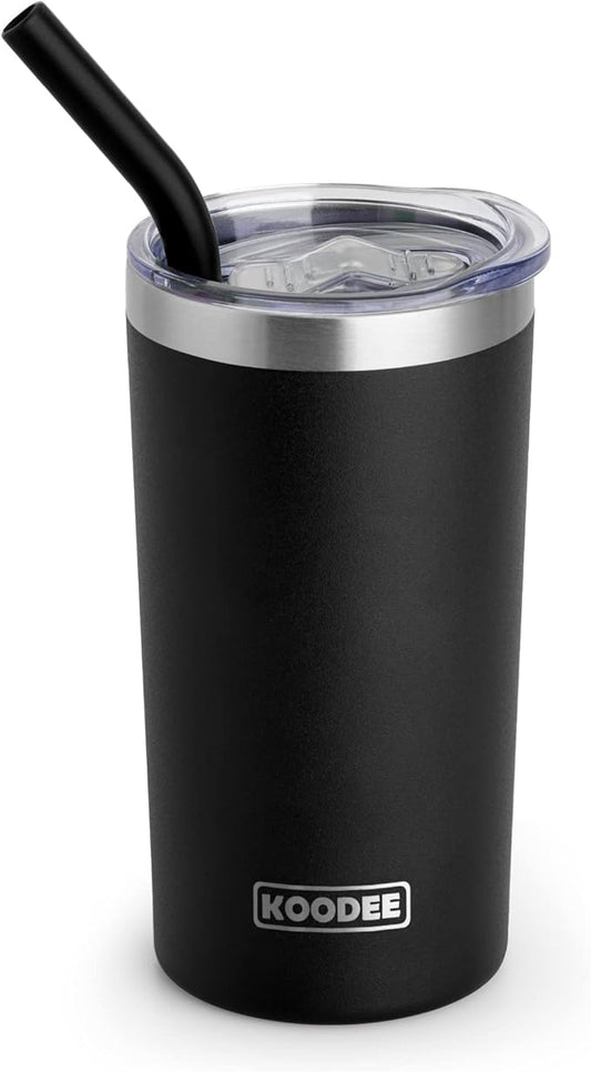koodee Tumbler with Lid and Straw-12 oz Insulated Coffee Tumbler Cup Stainless Steel Double Wall Skinny Tumbler with Lid and Straw (Black)