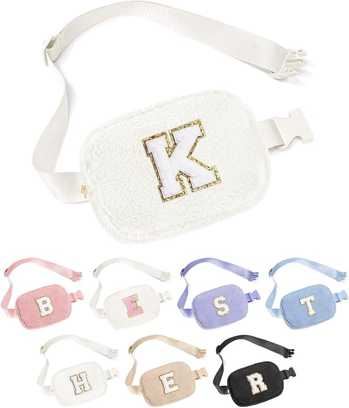 YOOLIFE Initial Crossbody Bag Belt Bag Fanny Pack for Girls - Monogrammed Fanny Pack Belt Bag Purse for Teen Girls Kids, Gifts for Girls Teen Daughter Sister, Beige K