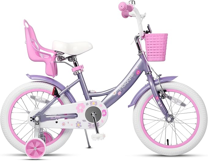 Glerc Maggie Girls Bike, 12-20 Inch Kids Bike for 2-13 Years Old Children, Princess Style Kids Bicycle with Doll-Seat & Basket & Training Wheels, Multiple Colors